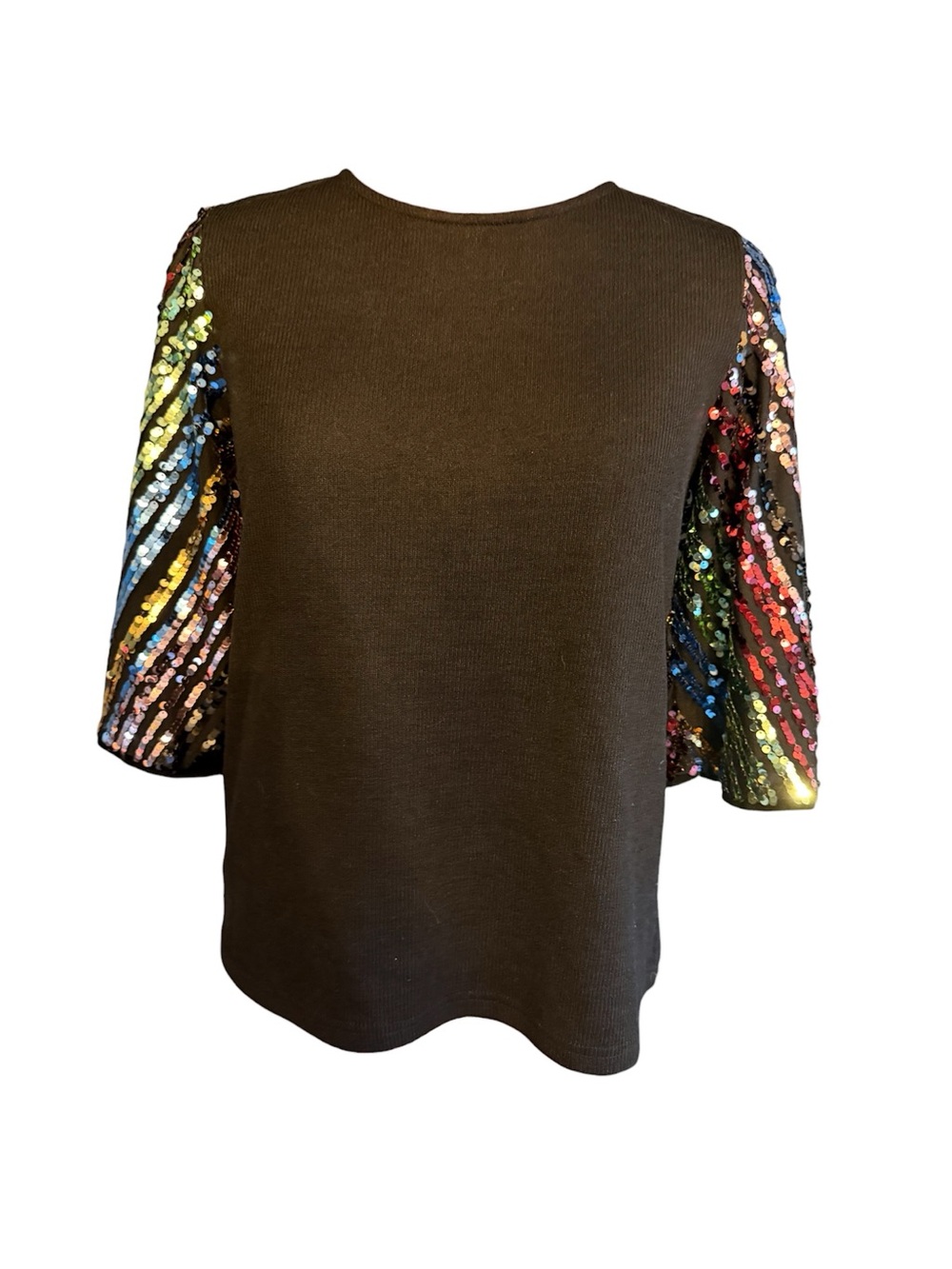 NWT THML Sequin Sleeve Rib Knit Top - Size Medium